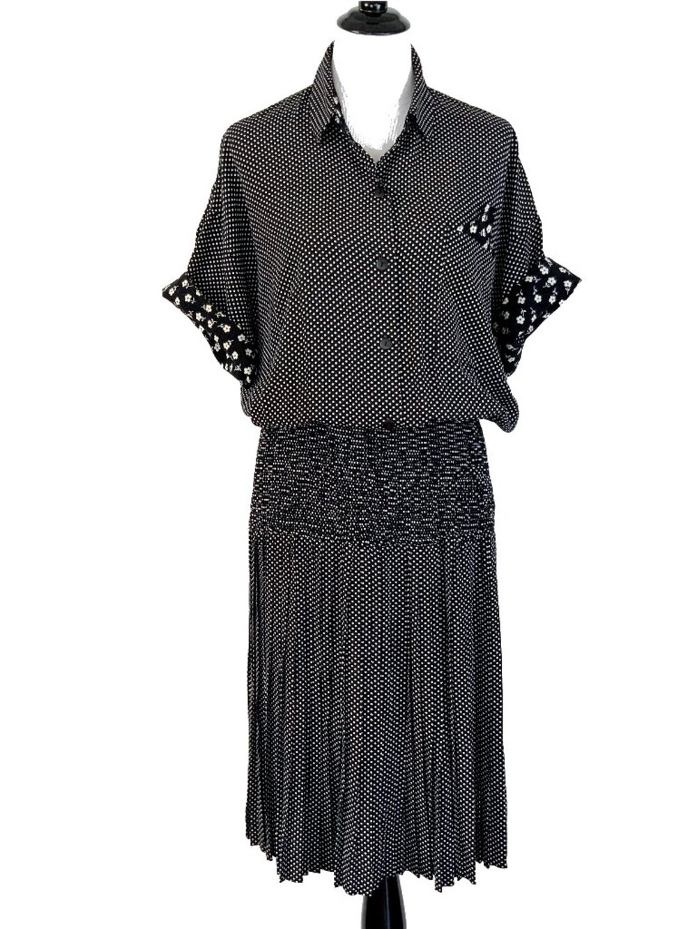 Vintage 80s Midi Albert Nipon Black Polka Dot Executive Dress Sz 12